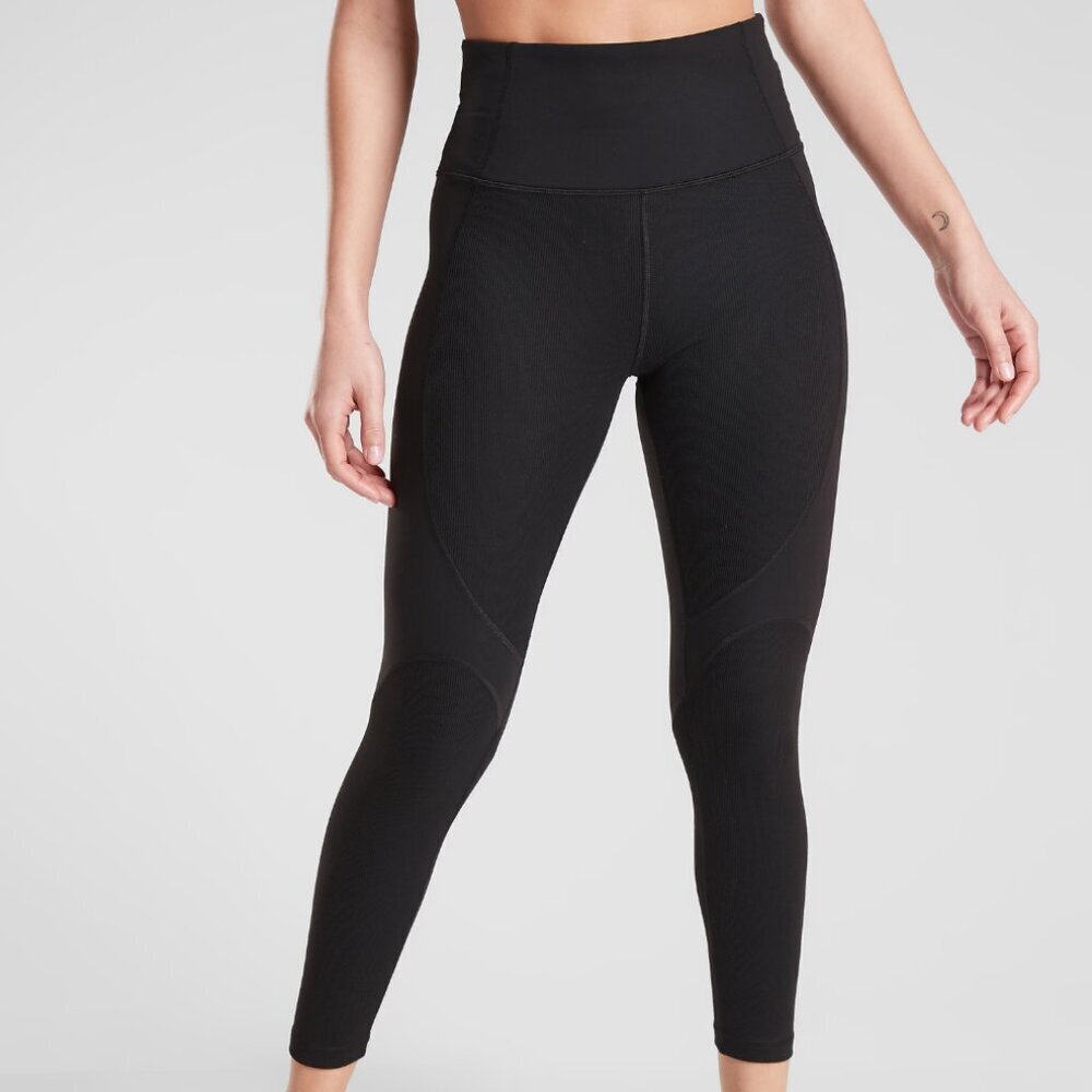 Athleta Rise Up Rib 7/8 Tight in Powervita in Black, size Small
